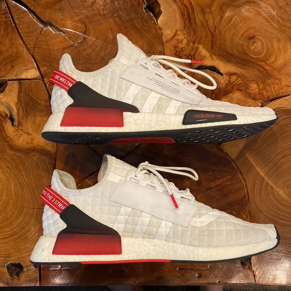 Adidas NMD R1 V2 Quilted White Solar Red Size 14 Sneakers